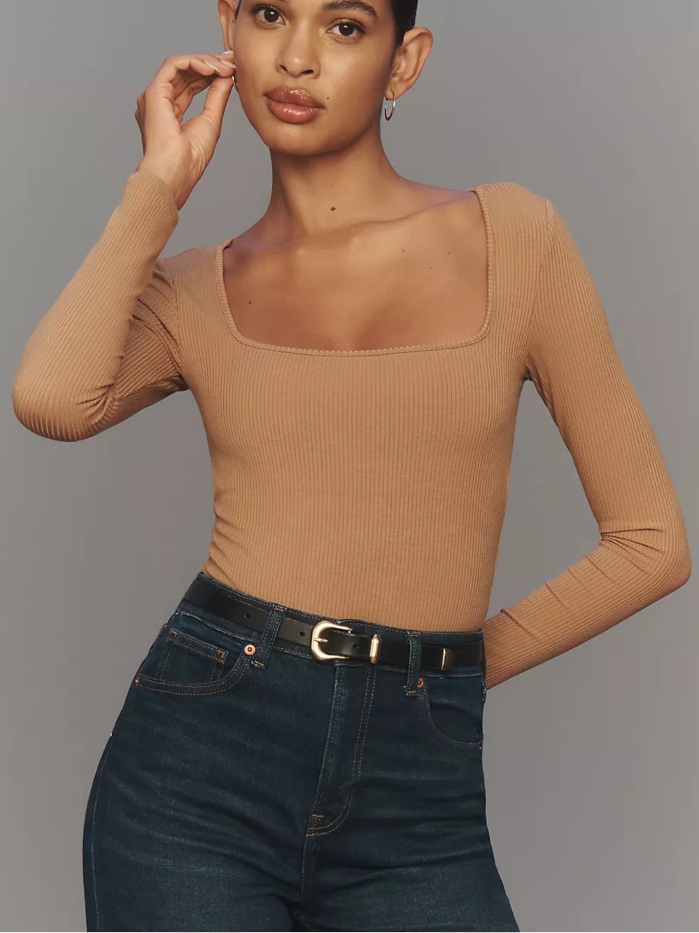L*Space Amore Ribbed Bodysuit Camel
Square Neck Long Sleeve Size XS NWT $125